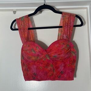 Fashion Nova Pink and Red Floral Top